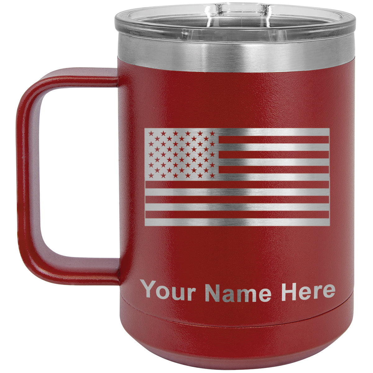 15oz Vacuum Insulated Coffee Mug, Flag of the United States, Personalized Engraving Included