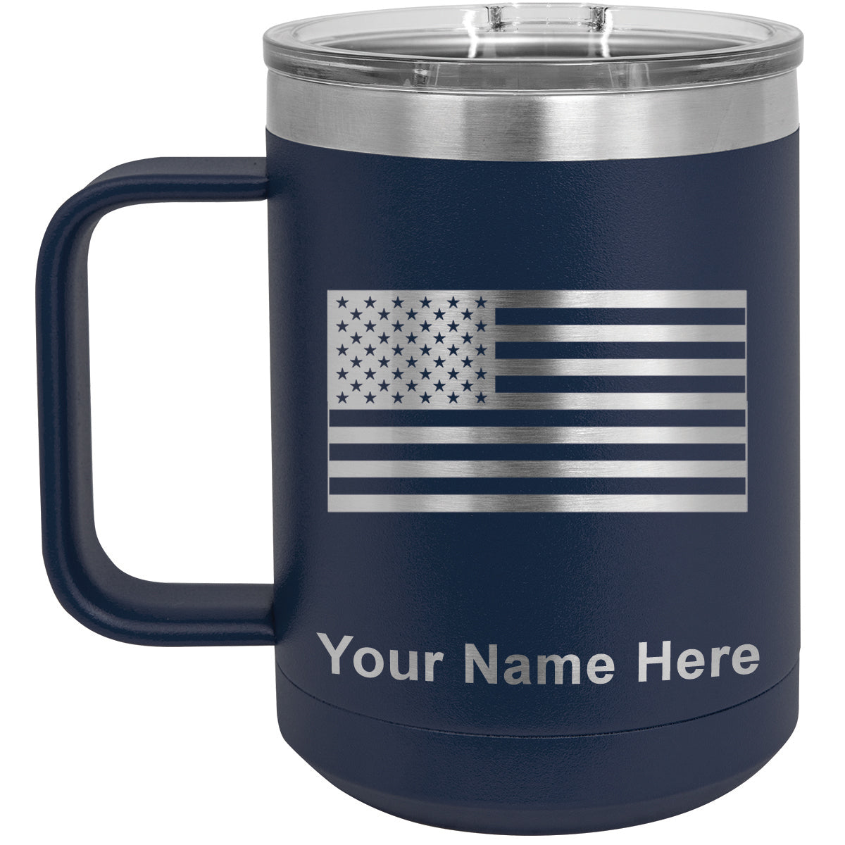 15oz Vacuum Insulated Coffee Mug, Flag of the United States, Personalized Engraving Included