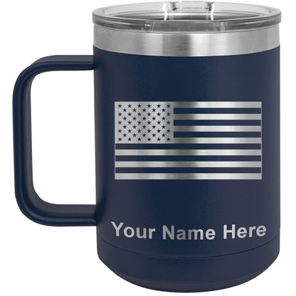 15oz Vacuum Insulated Coffee Mug, Flag of the United States, Personalized Engraving Included