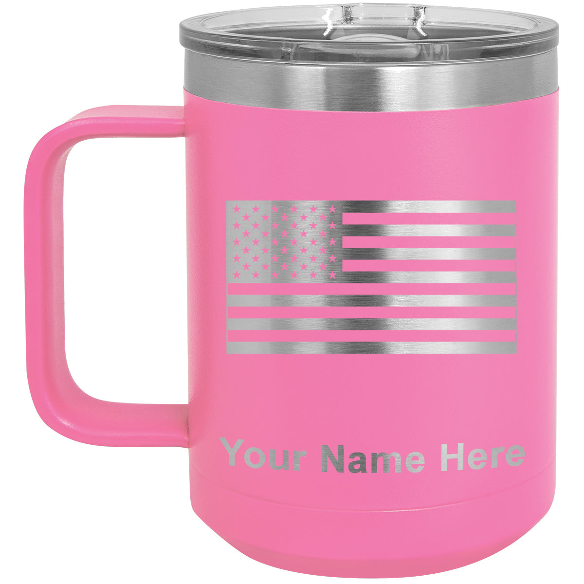 15oz Vacuum Insulated Coffee Mug, Flag of the United States, Personalized Engraving Included