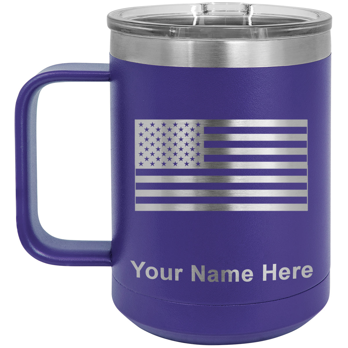 15oz Vacuum Insulated Coffee Mug, Flag of the United States, Personalized Engraving Included