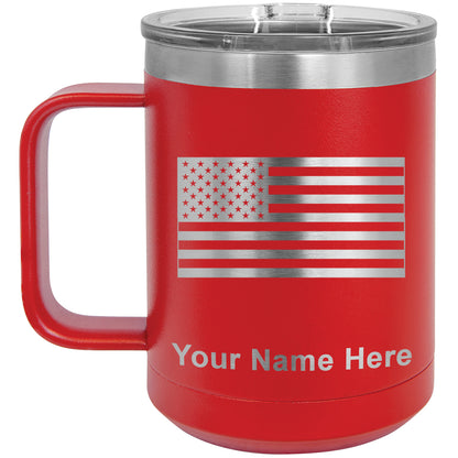 15oz Vacuum Insulated Coffee Mug, Flag of the United States, Personalized Engraving Included