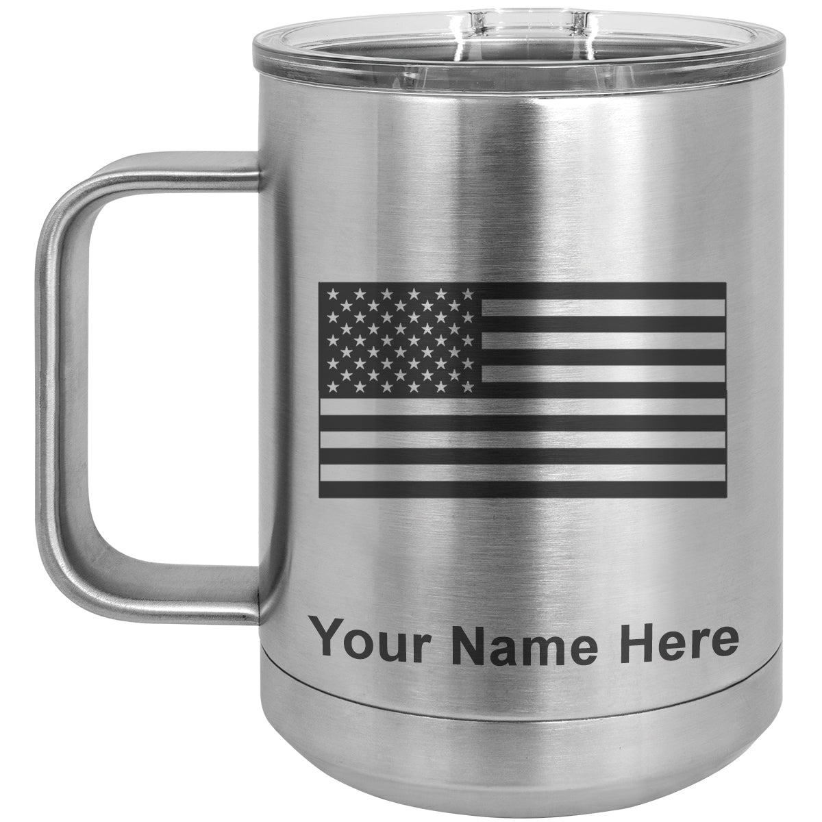 15oz Vacuum Insulated Coffee Mug, Flag of the United States, Personalized Engraving Included