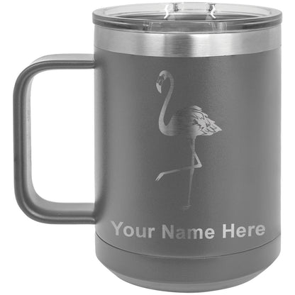 15oz Vacuum Insulated Coffee Mug, Flamingo, Personalized Engraving Included