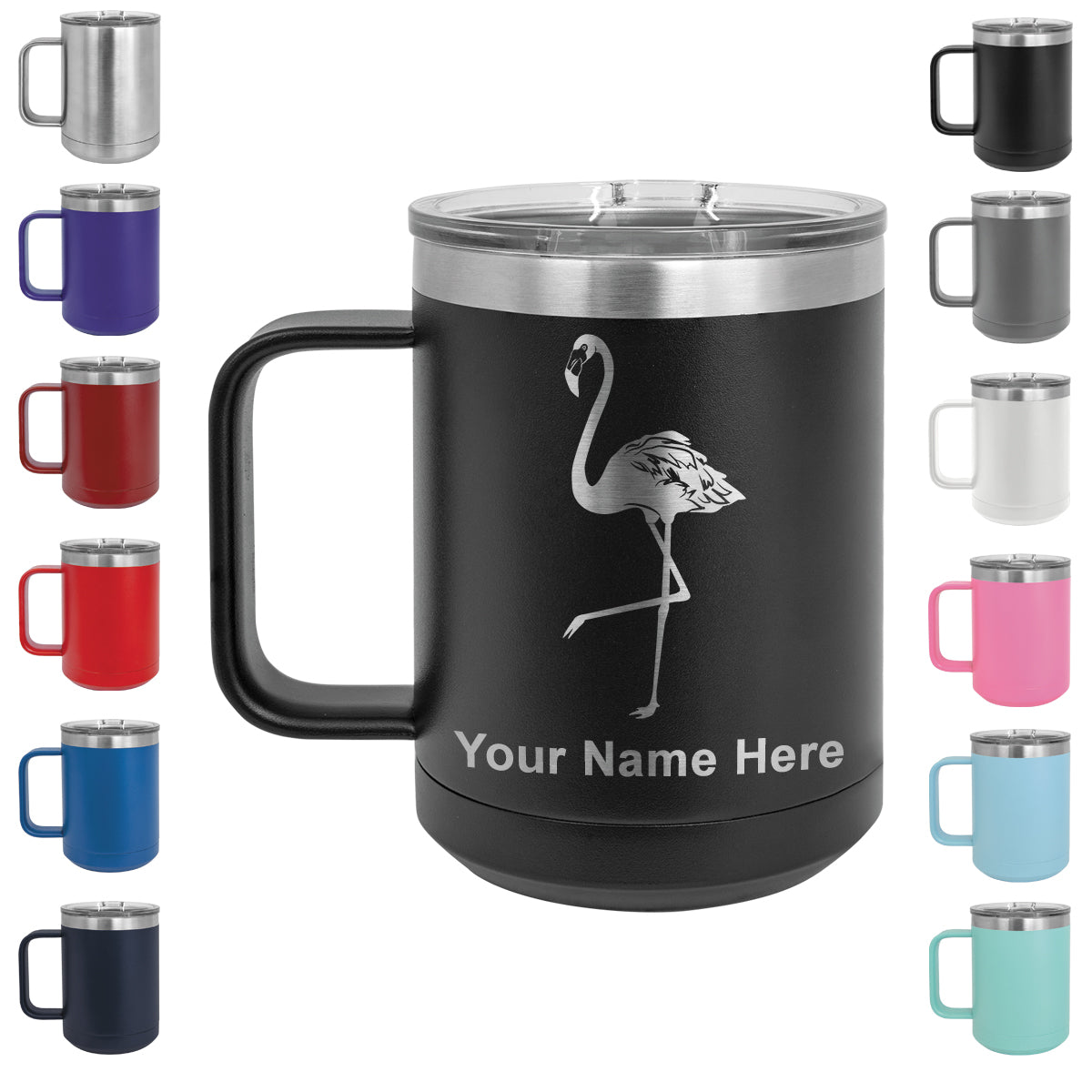 15oz Vacuum Insulated Coffee Mug, Flamingo, Personalized Engraving Included
