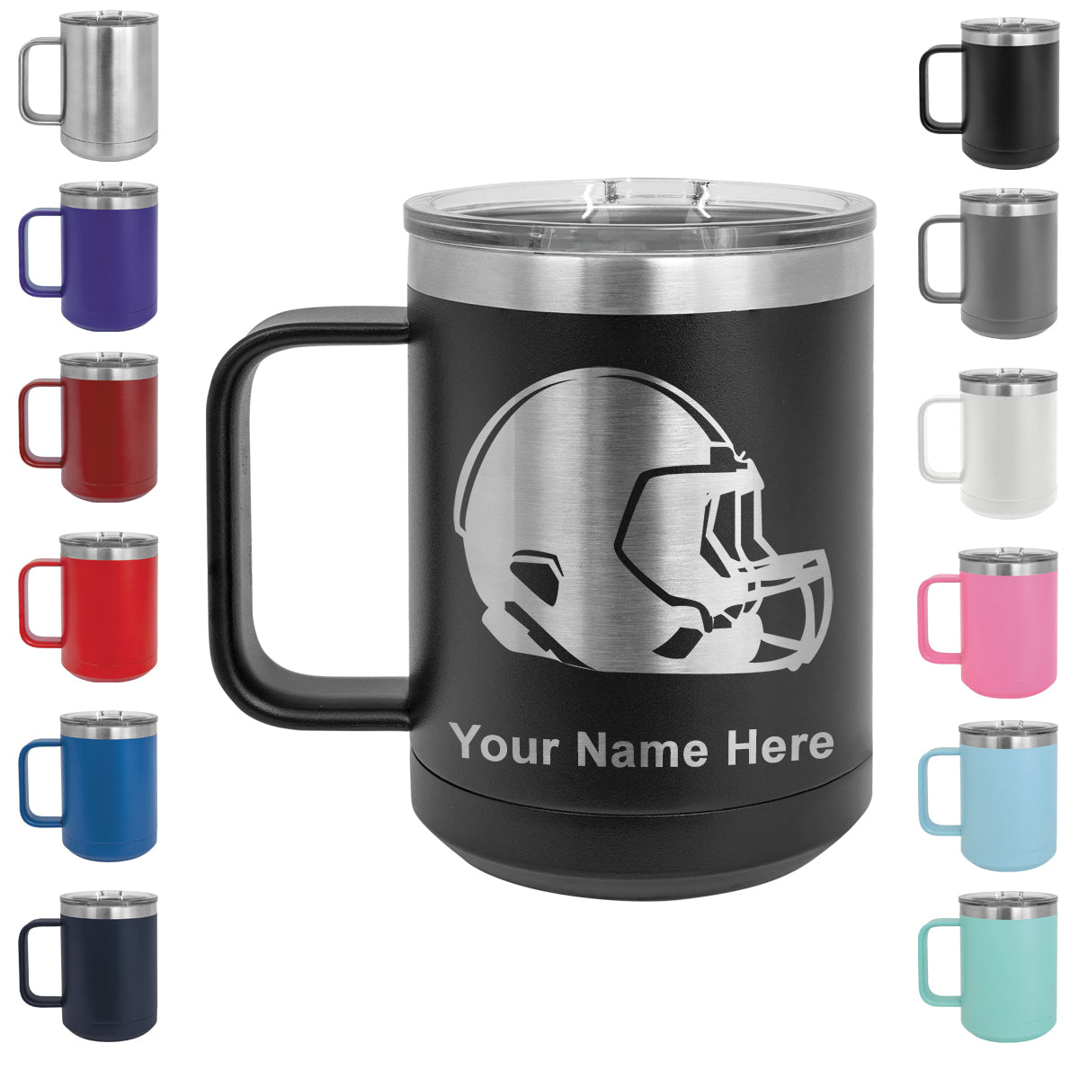 15oz Vacuum Insulated Coffee Mug, Football Helmet, Personalized Engraving Included