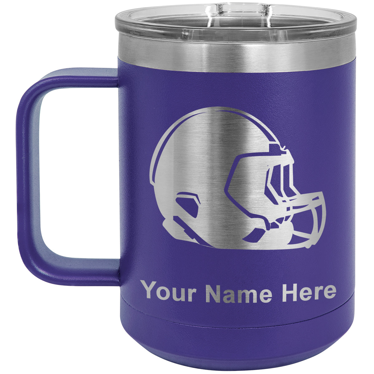 15oz Vacuum Insulated Coffee Mug, Football Helmet, Personalized Engraving Included
