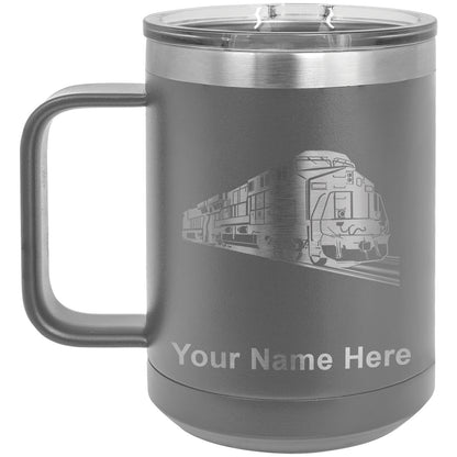 15oz Vacuum Insulated Coffee Mug, Freight Train, Personalized Engraving Included