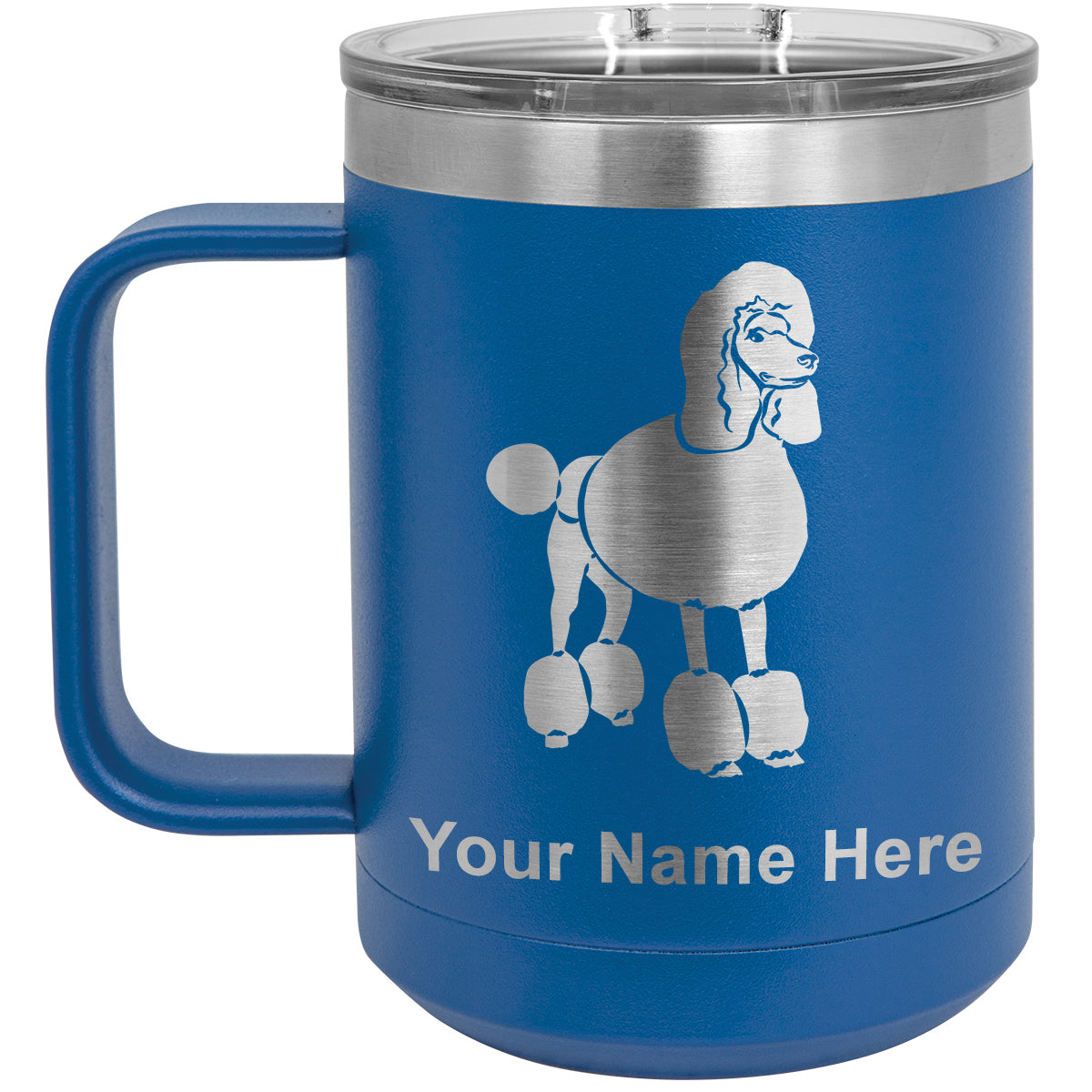 15oz Vacuum Insulated Coffee Mug, French Poodle Dog, Personalized Engraving Included