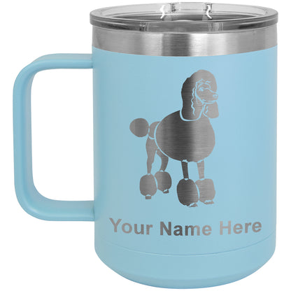15oz Vacuum Insulated Coffee Mug, French Poodle Dog, Personalized Engraving Included
