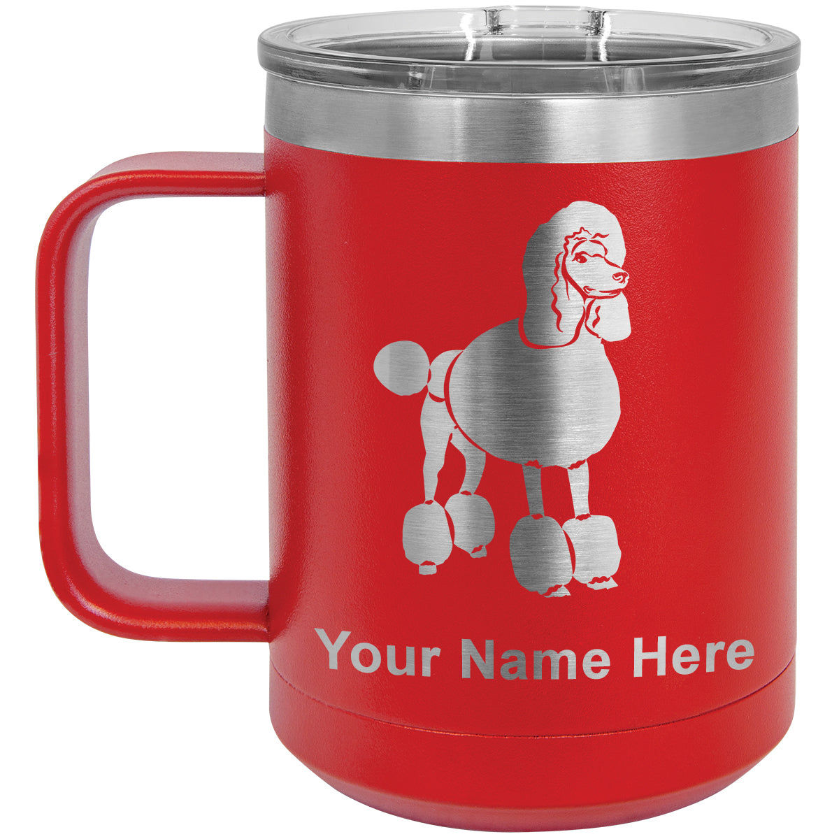 15oz Vacuum Insulated Coffee Mug, French Poodle Dog, Personalized Engraving Included