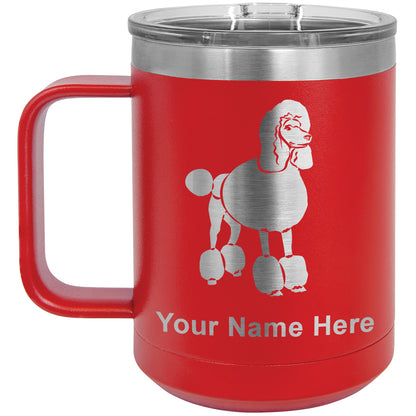 15oz Vacuum Insulated Coffee Mug, French Poodle Dog, Personalized Engraving Included