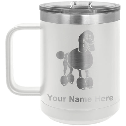 15oz Vacuum Insulated Coffee Mug, French Poodle Dog, Personalized Engraving Included