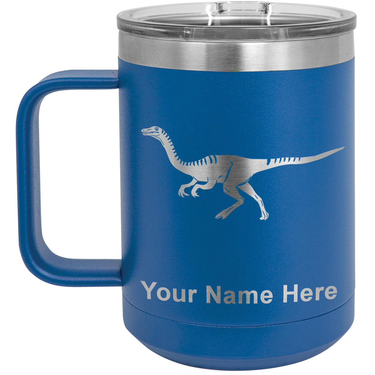 15oz Vacuum Insulated Coffee Mug, Gallimimus Dinosaur, Personalized Engraving Included