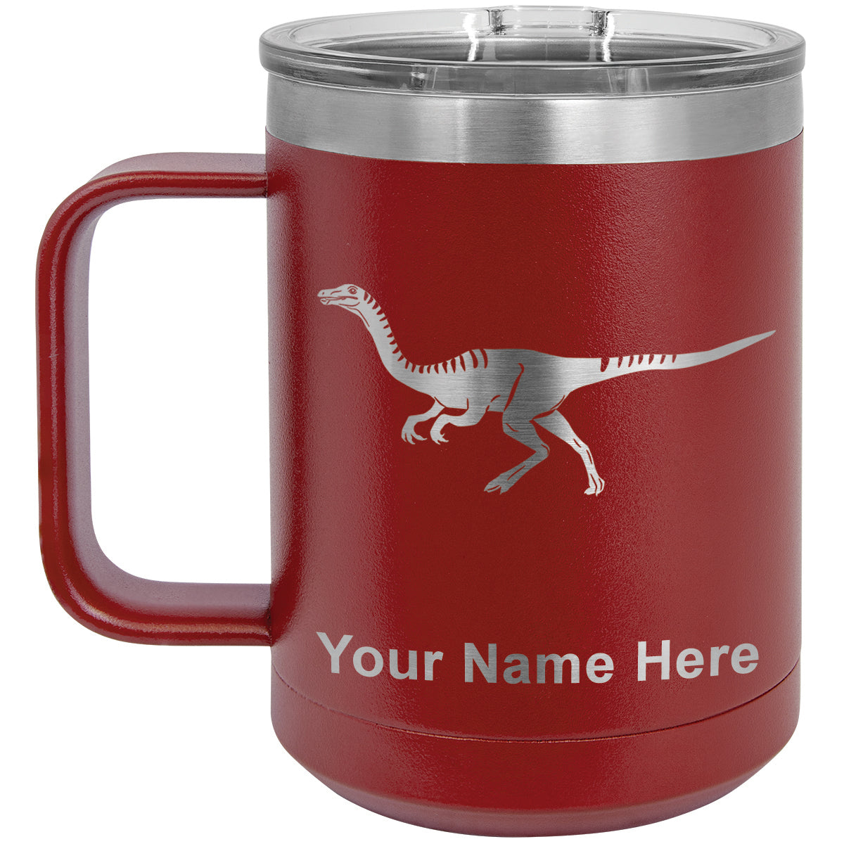 15oz Vacuum Insulated Coffee Mug, Gallimimus Dinosaur, Personalized Engraving Included
