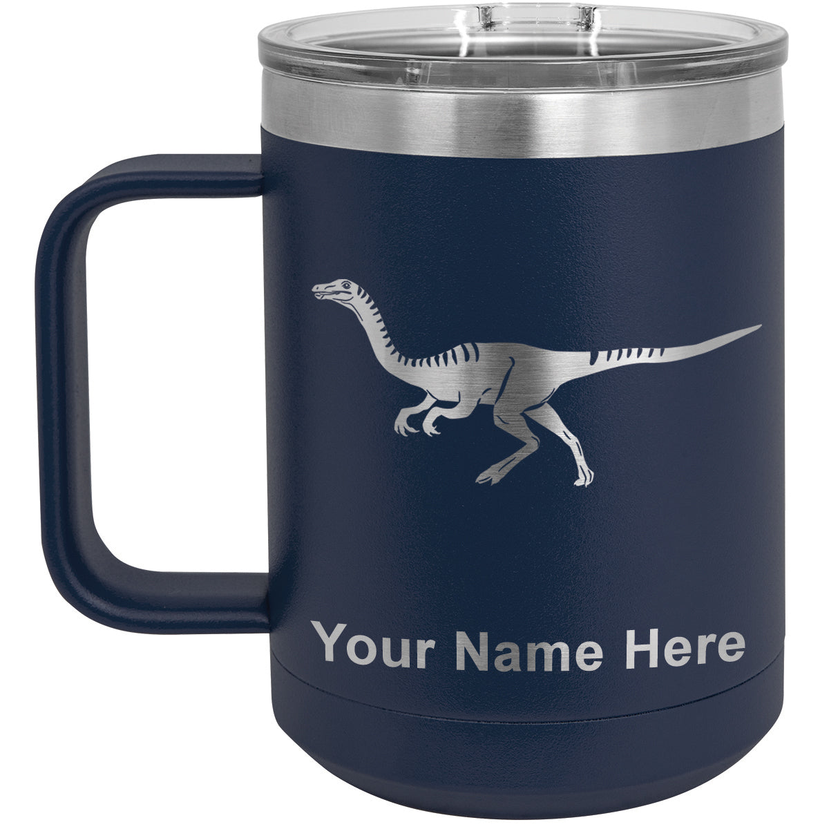 15oz Vacuum Insulated Coffee Mug, Gallimimus Dinosaur, Personalized Engraving Included