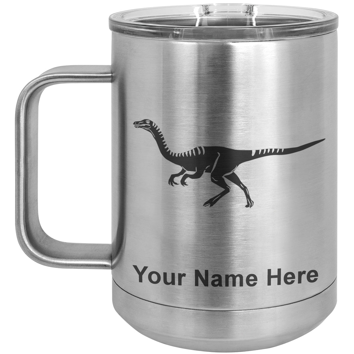 15oz Vacuum Insulated Coffee Mug, Gallimimus Dinosaur, Personalized Engraving Included