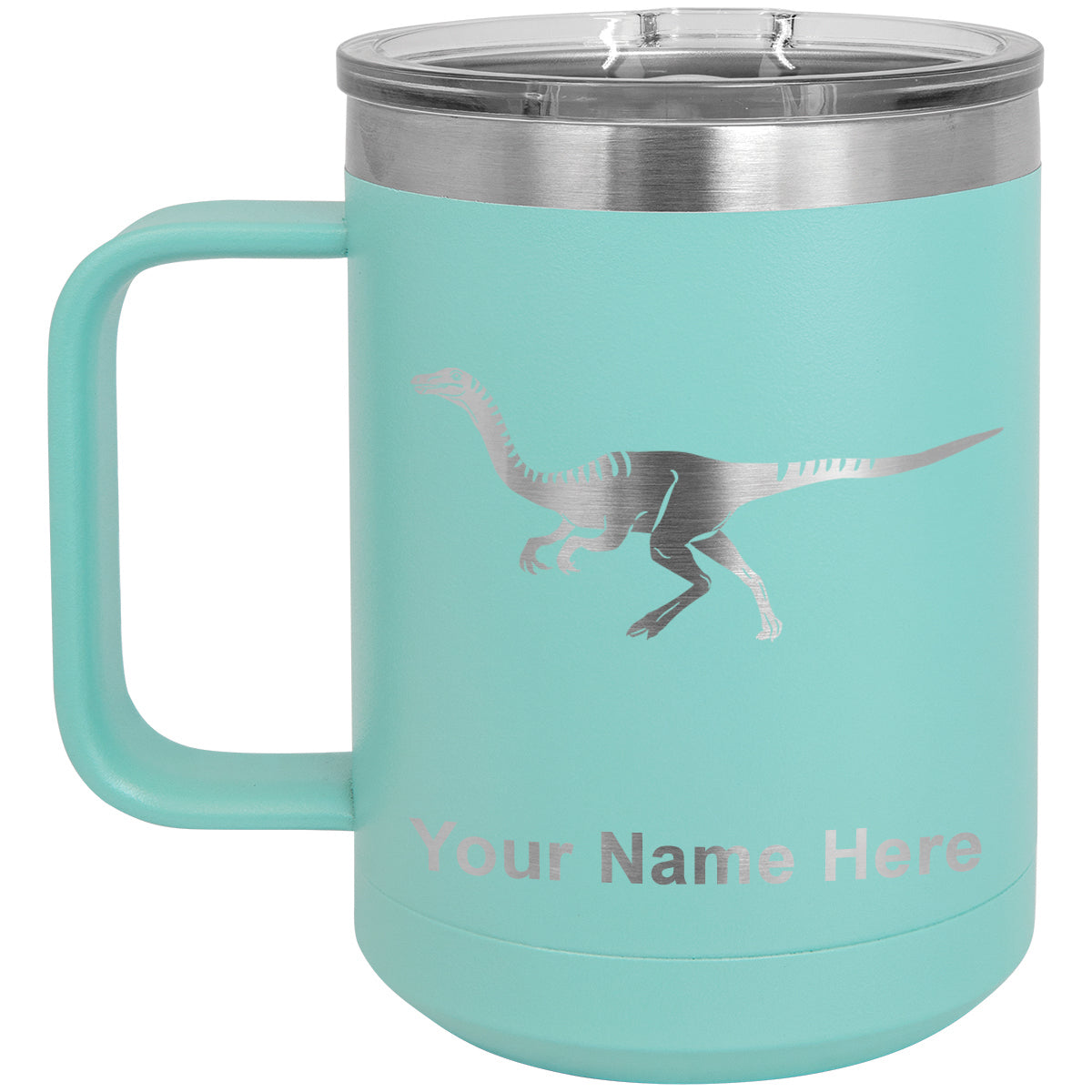15oz Vacuum Insulated Coffee Mug, Gallimimus Dinosaur, Personalized Engraving Included