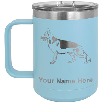 15oz Vacuum Insulated Coffee Mug, German Shepherd Dog, Personalized Engraving Included