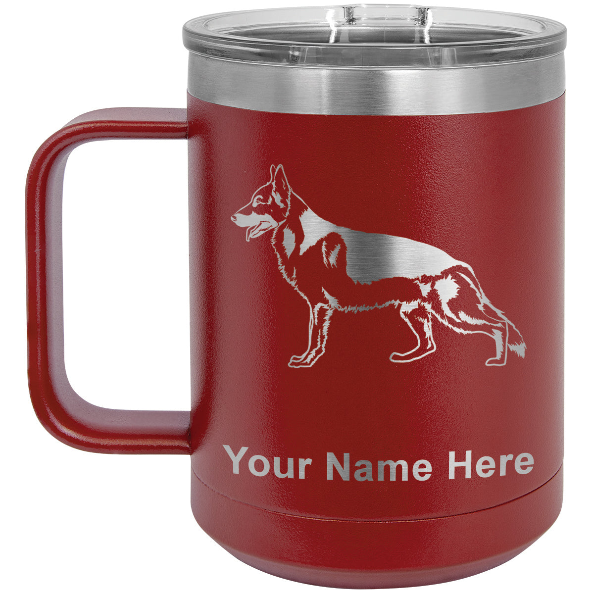 15oz Vacuum Insulated Coffee Mug, German Shepherd Dog, Personalized Engraving Included