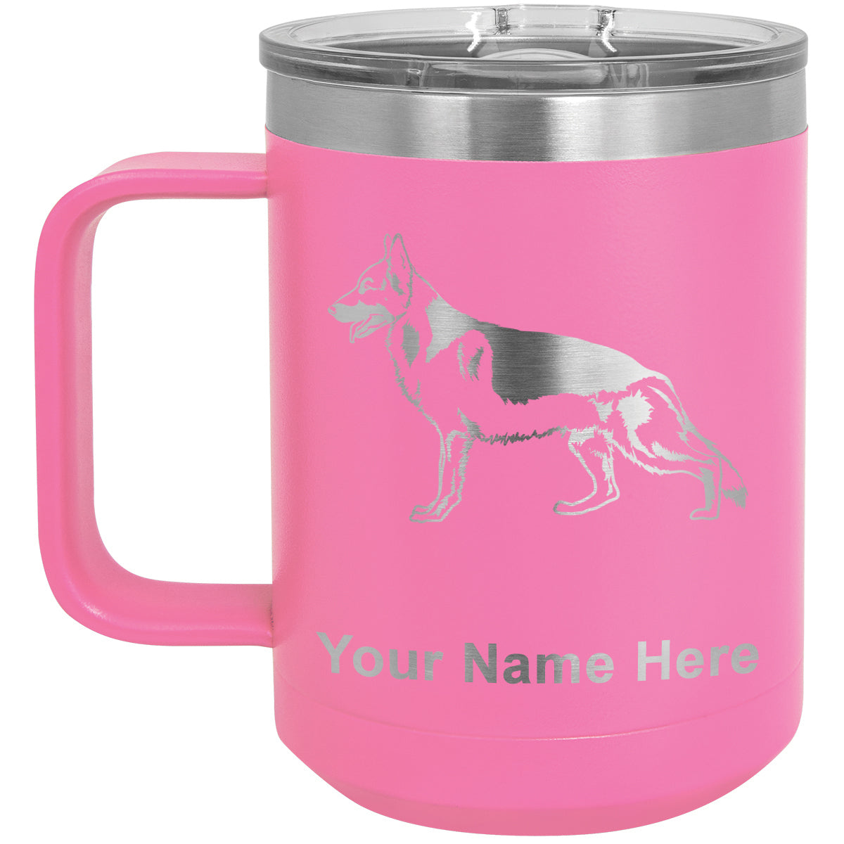 15oz Vacuum Insulated Coffee Mug, German Shepherd Dog, Personalized Engraving Included