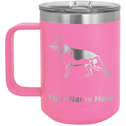 15oz Vacuum Insulated Coffee Mug, German Shepherd Dog, Personalized Engraving Included