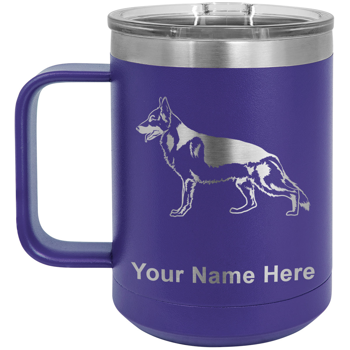 15oz Vacuum Insulated Coffee Mug, German Shepherd Dog, Personalized Engraving Included
