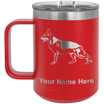 15oz Vacuum Insulated Coffee Mug, German Shepherd Dog, Personalized Engraving Included