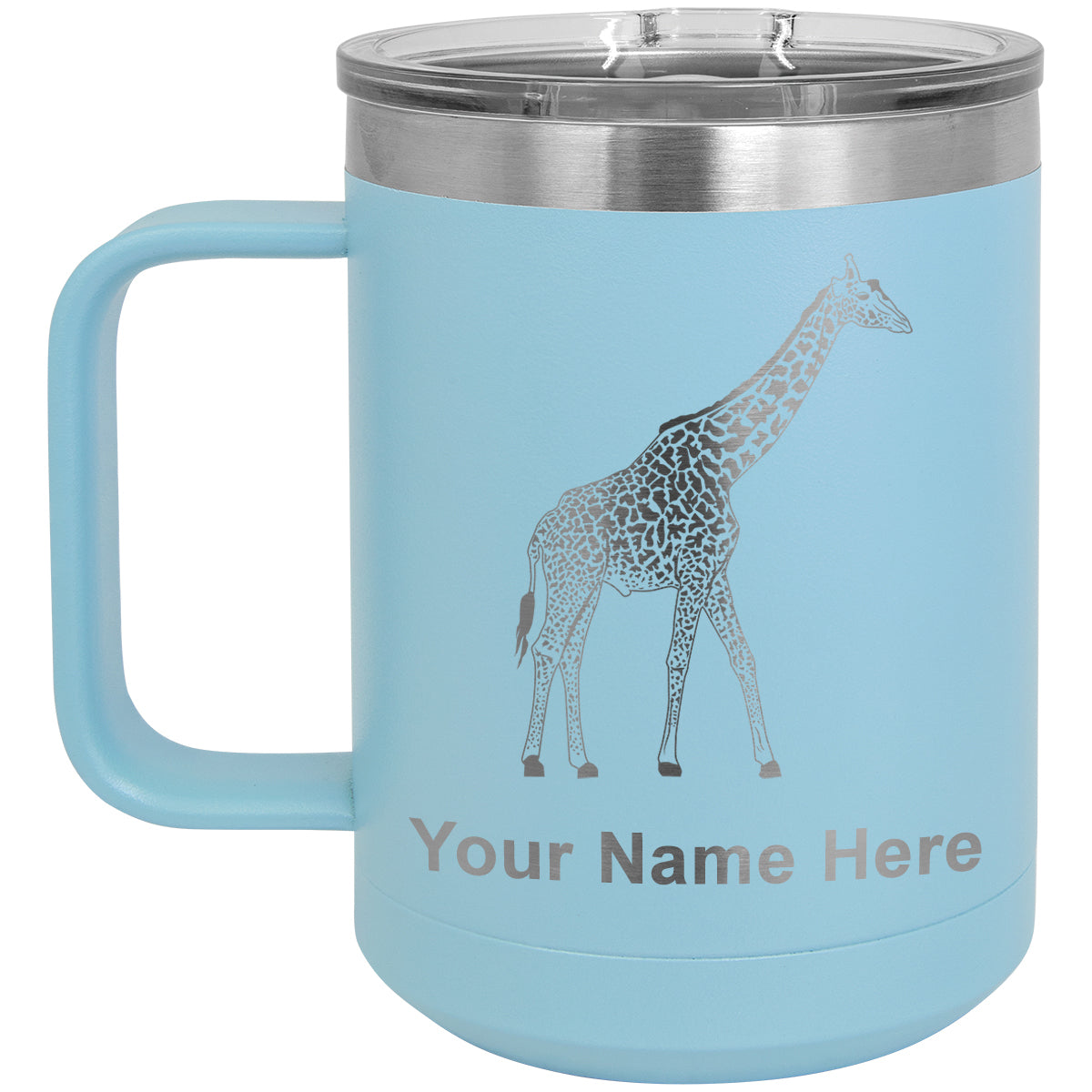 15oz Vacuum Insulated Coffee Mug, Giraffe, Personalized Engraving Included