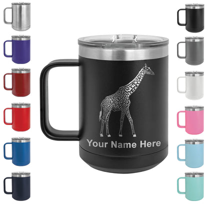 15oz Vacuum Insulated Coffee Mug, Giraffe, Personalized Engraving Included