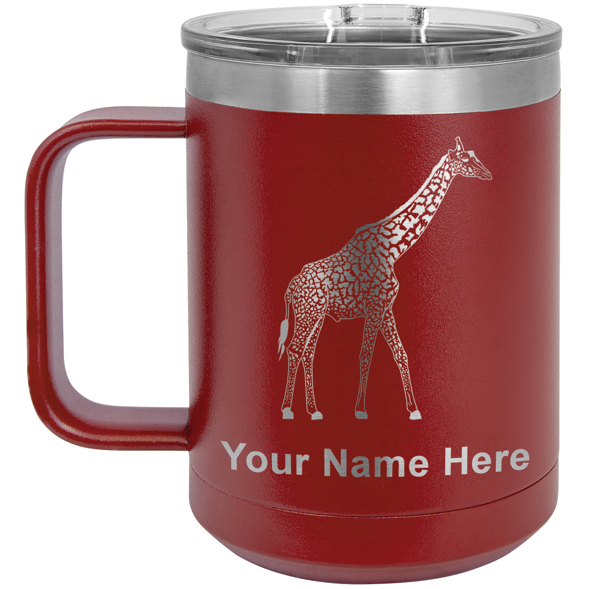 15oz Vacuum Insulated Coffee Mug, Giraffe, Personalized Engraving Included