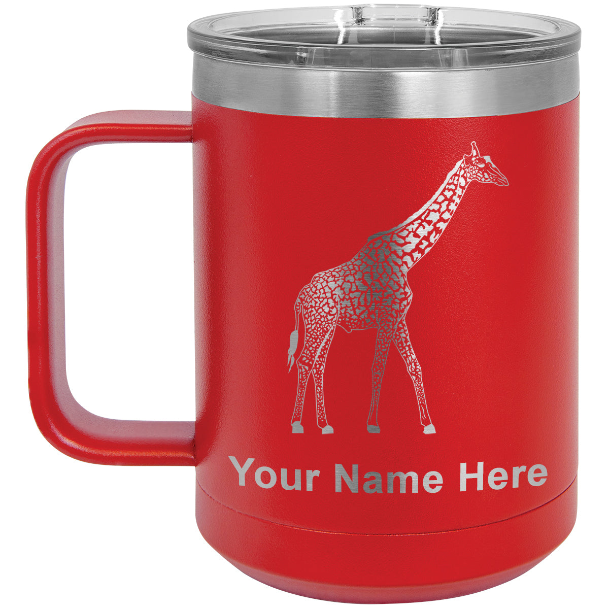 15oz Vacuum Insulated Coffee Mug, Giraffe, Personalized Engraving Included