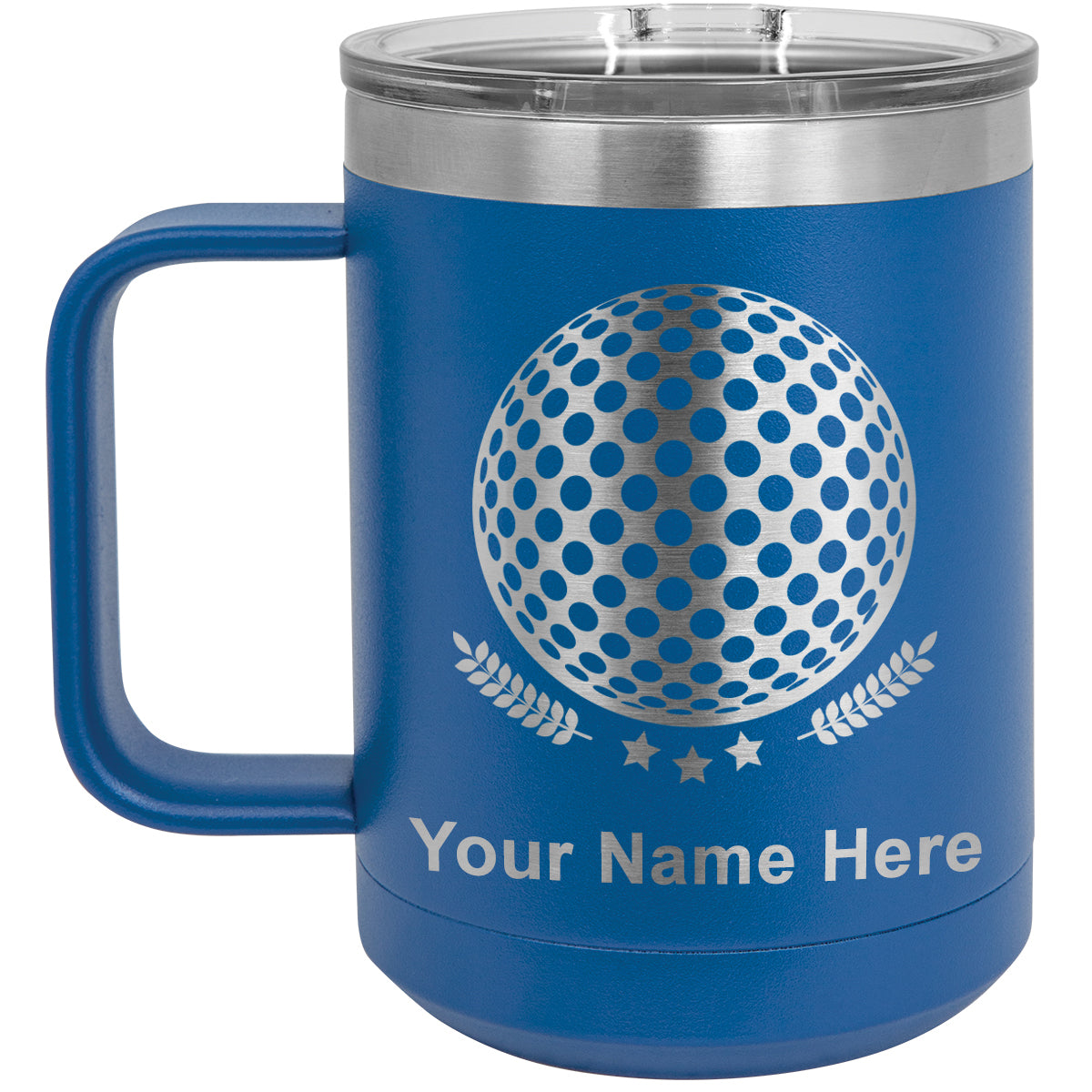 15oz Vacuum Insulated Coffee Mug, Golf Ball, Personalized Engraving Included