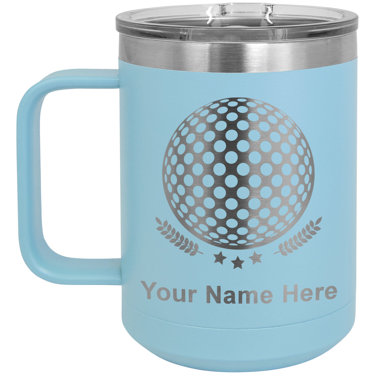 15oz Vacuum Insulated Coffee Mug, Golf Ball, Personalized Engraving Included