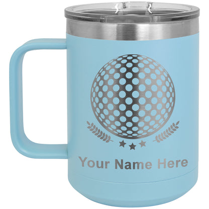 15oz Vacuum Insulated Coffee Mug, Golf Ball, Personalized Engraving Included