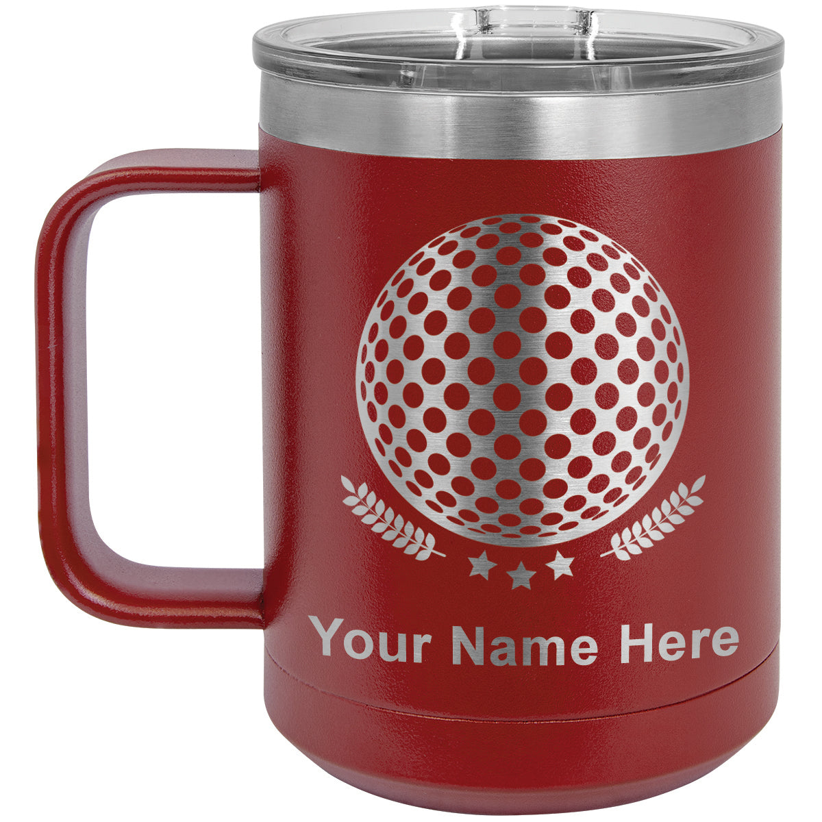 15oz Vacuum Insulated Coffee Mug, Golf Ball, Personalized Engraving Included