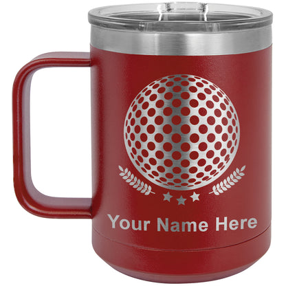 15oz Vacuum Insulated Coffee Mug, Golf Ball, Personalized Engraving Included