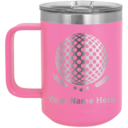 15oz Vacuum Insulated Coffee Mug, Golf Ball, Personalized Engraving Included