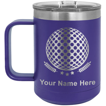 15oz Vacuum Insulated Coffee Mug, Golf Ball, Personalized Engraving Included