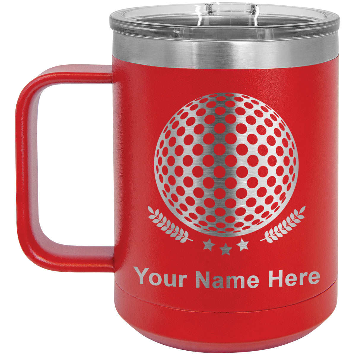 15oz Vacuum Insulated Coffee Mug, Golf Ball, Personalized Engraving Included