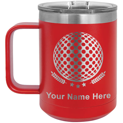 15oz Vacuum Insulated Coffee Mug, Golf Ball, Personalized Engraving Included