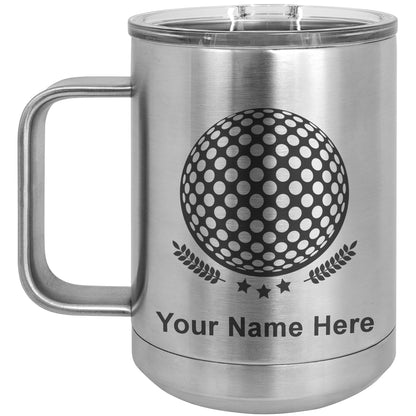 15oz Vacuum Insulated Coffee Mug, Golf Ball, Personalized Engraving Included