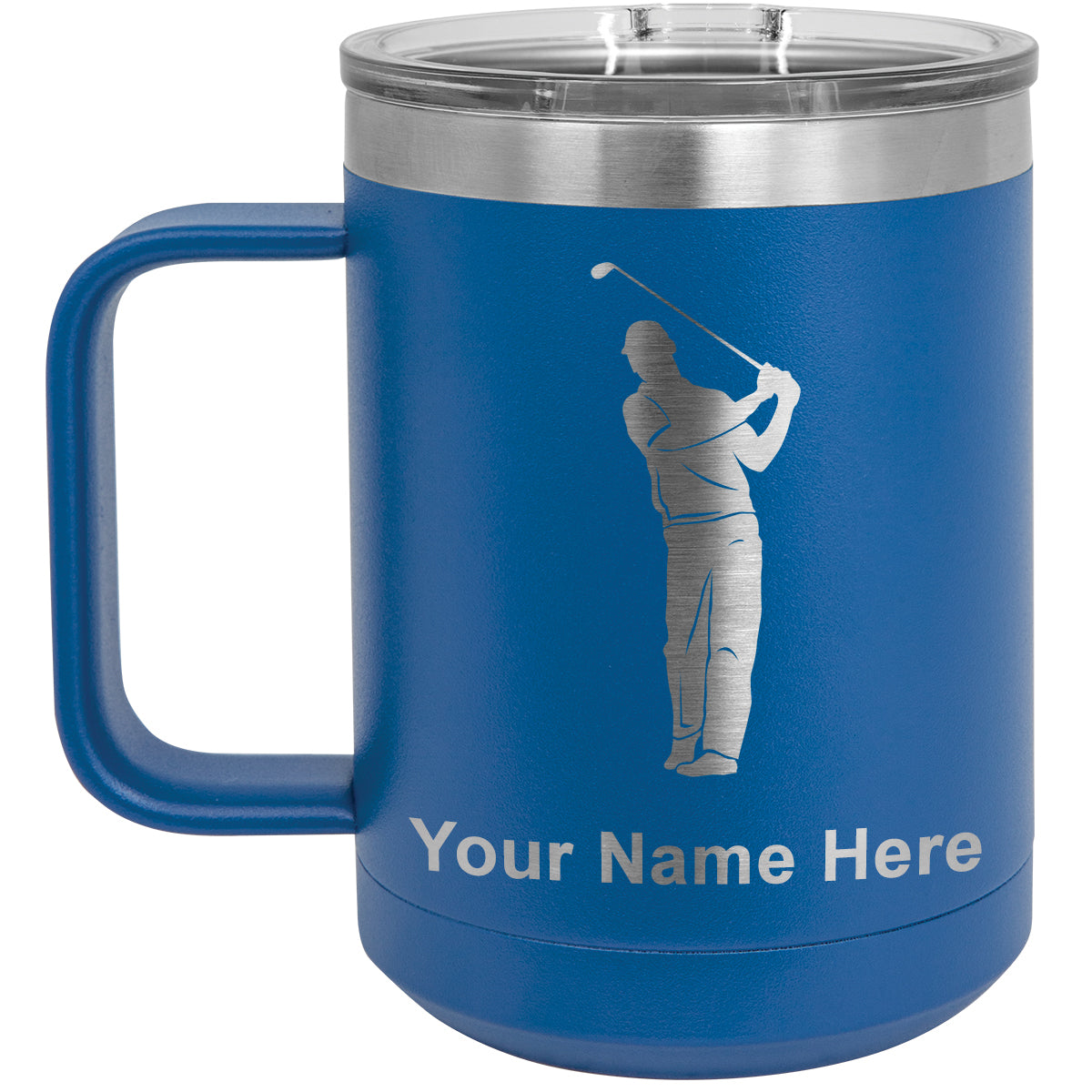 15oz Vacuum Insulated Coffee Mug, Golfer, Personalized Engraving Included