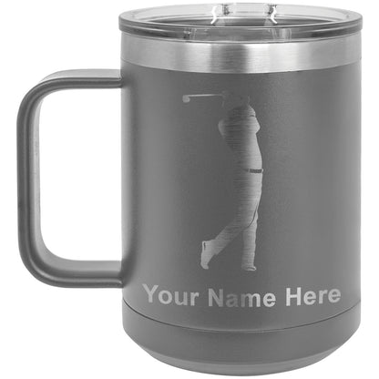 15oz Vacuum Insulated Coffee Mug, Golfer Golfing, Personalized Engraving Included