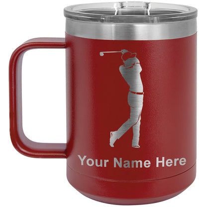 15oz Vacuum Insulated Coffee Mug, Golfer Golfing, Personalized Engraving Included