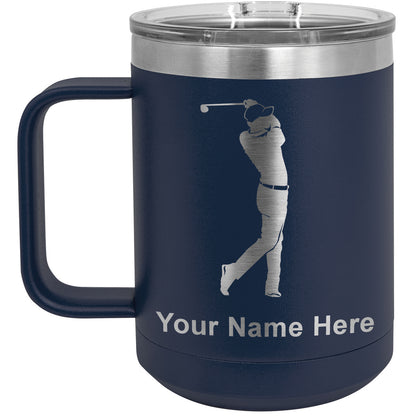 15oz Vacuum Insulated Coffee Mug, Golfer Golfing, Personalized Engraving Included