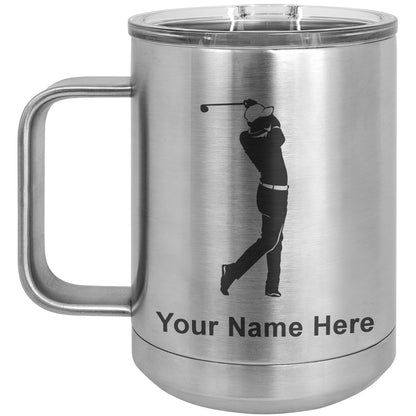 15oz Vacuum Insulated Coffee Mug, Golfer Golfing, Personalized Engraving Included