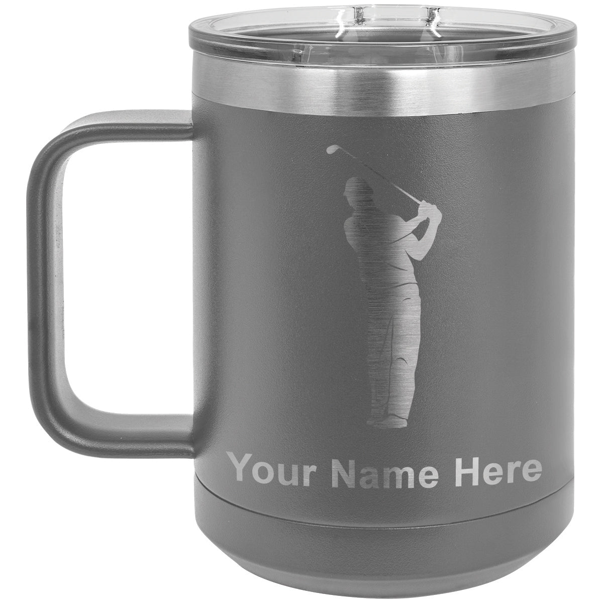 15oz Vacuum Insulated Coffee Mug, Golfer, Personalized Engraving Included