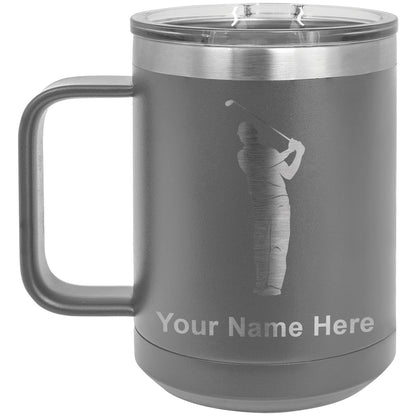 15oz Vacuum Insulated Coffee Mug, Golfer, Personalized Engraving Included