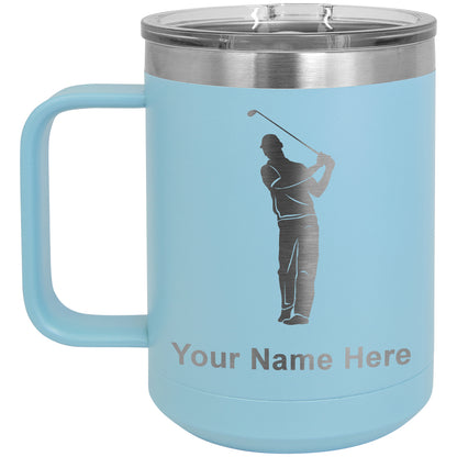 15oz Vacuum Insulated Coffee Mug, Golfer, Personalized Engraving Included